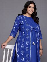 Plus Size Ethnic Motifs Printed Layered Gotta Patti Pure Cotton Kurta
