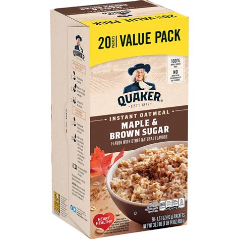 Quaker Instant Oatmeal, Maple & Brown Sugar Value Pack, 20 Packets ...
