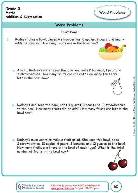 Addition & Subtraction Word Problems Grade 3 Math | 3rd grade math ...