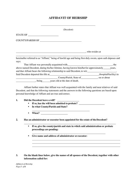Free Printable Affidavit Of Heirship Templates [PDF, Word] Simple