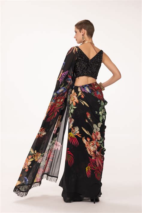 Eeksha - Black Embroidered Saree - Elahe