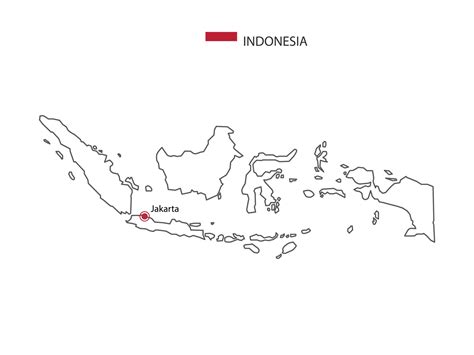 Hand draw thin black line vector of Indonesia Map with capital city ...