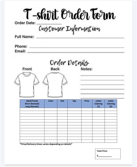 T shirt order forms 50 customized t shirt order form templates – Artofit