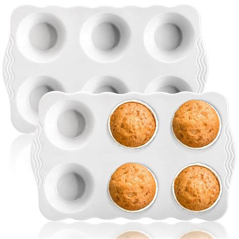 Amazon.com: Hiceeden 2 Pack Ceramic Muffin Pans, 6 Cups Non-stick ...
