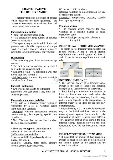 HSSRptr-Chapter 12 Notes-Thermodynamics - CHAPTER TWELVE THERMODYNAMICS ...
