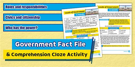 Three Levels of Government Fact File and Cloze Activity