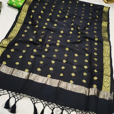 Black Golden Zari Organza Silk Banarasi Dupatta – Mohsin Textiles