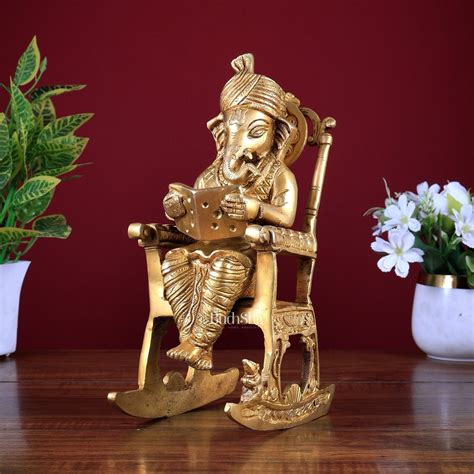 Pure Brass Lord Ganesha on Rocking Chair – Medium Size Idol & Showpiec ...