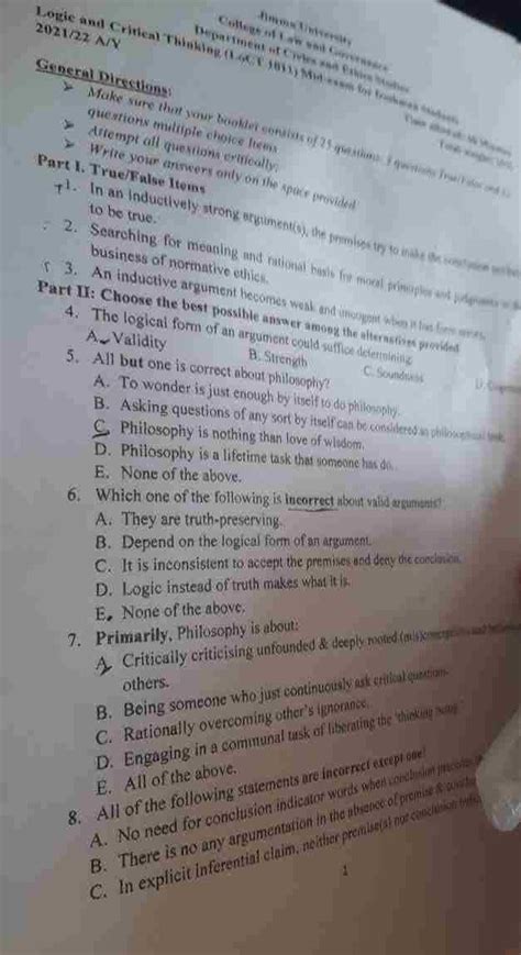 Logic and Critical Thinking Freshman Course Questions 的图像结果