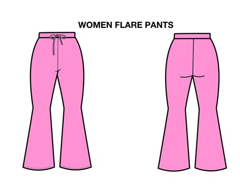 Women Flare Sweatpants Flat Technical Drawing Illustration Blank ...