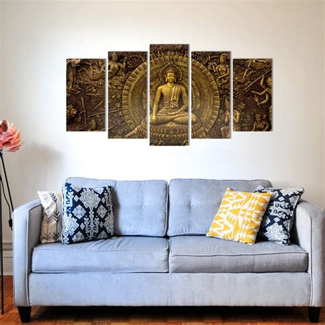 Lord Buddha Vastu 5 Panel Wall Art - Serenity and Enlightenment – Paper ...