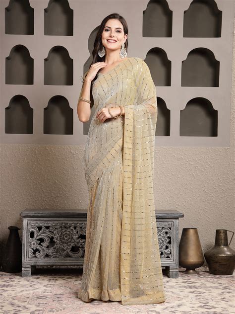 Golden Party Wear Fancy Lycra Shimmer Saree – Trendphoria
