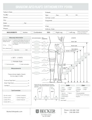 Fillable Online SHADOW AFO/KAFO ORTHOMETRY FORM Fax Email Print - pdfFiller