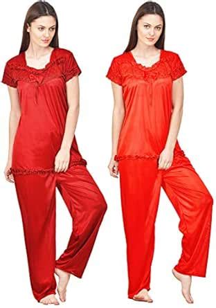 Buy Phalin Women's Satin Night Suits Set (Multicolour, Free Size ...
