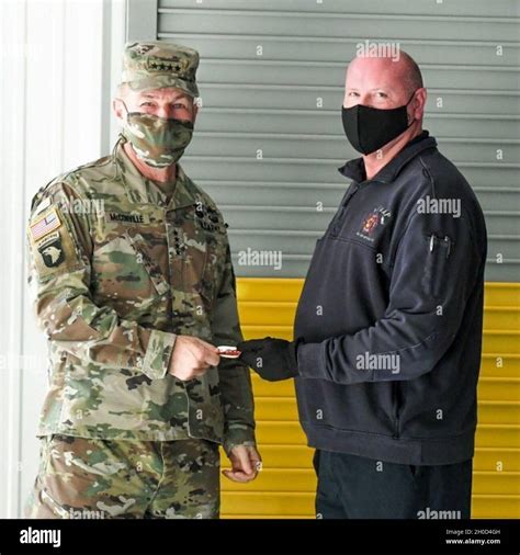 Army Chief of Staff, Gen. James McConville, presents McAlester Army Ammunition Plant Firefighter ...