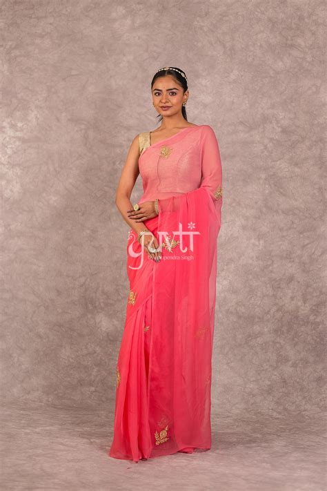 Pink Viscose Chiffon Dori gotapatti work Saree – YUVTI by Bhupendra Singh
