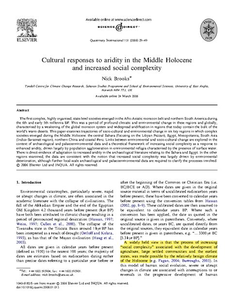 Cultural Responses to Aridity history GE - Quaternary International 151 ...