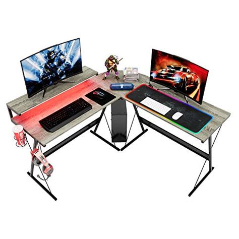 Buy Bestier 55 Inch L Shaped Gaming Computer Desk with LED Home Office ...