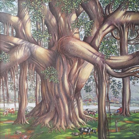 "Under The Banyan Tree": Brown Nature painting by Manohar Raja ...