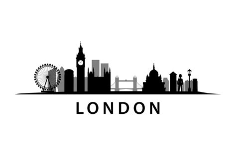 London Capitol of United Kingdom, CItyscape, Skyline, Town Landscape in black, silhouette ...