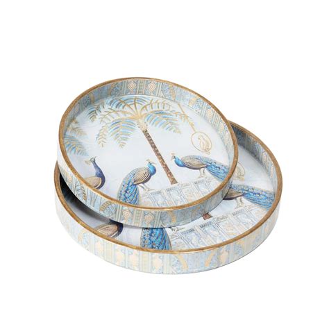 DULI Set of 2 MDF Wood Trays Enamel Coated| Round Trays Set of 2 ...