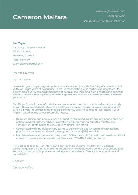 Medical Assistant Cover Letter Examples and Templates for 2025 - ResumeBuilder.com