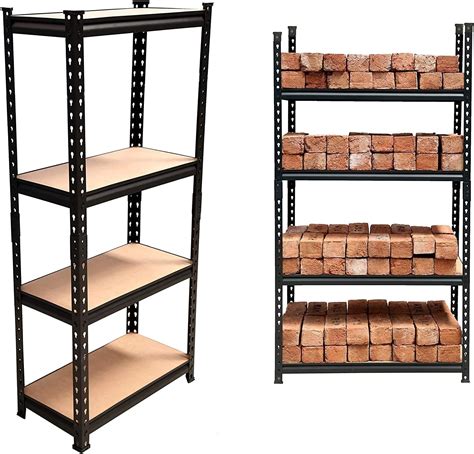 STAR WORK MDF Wood Adjustable 4-Shelf Unit Display Storage Rack (Black ...