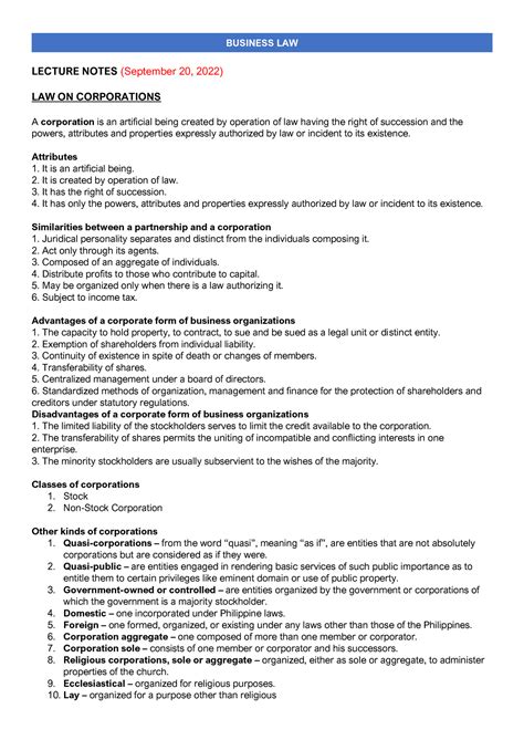 Law on Corporations 01 - Definition of Corporation; Advantages and ...
