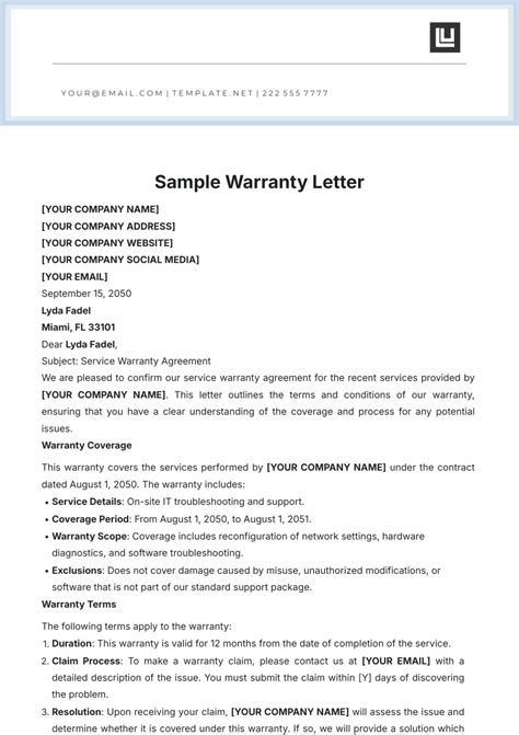 Free Sample Warranty Letter Template to Edit Online