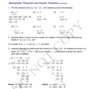 Image result for Remainder Theorem Worksheet