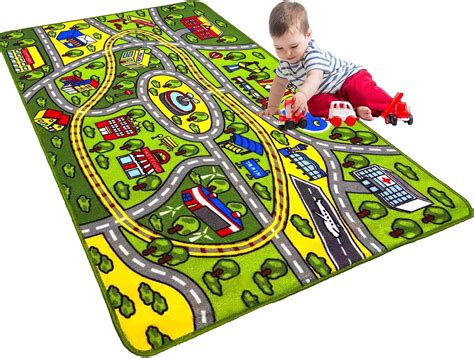 Amazon.com: Xyrjova Kids Road Rug Kids Carpet Playmat Rug City Life Great for Playing with Cars ...