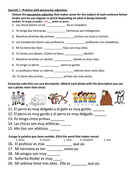 Free possessive adjectives spanish worksheet, Download Free possessive ...