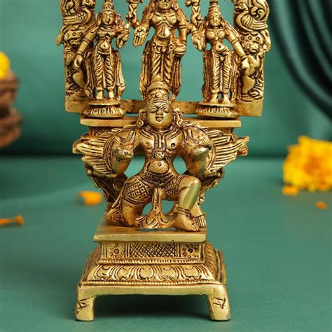 Brass Lord Balaji With Sri Devi And Bhudevi With Garud Idol (6.5 Inch ...