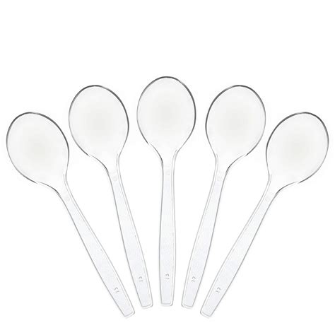 Plasticpro Disposable Clear Plastic Soup Spoons - 100 Count Heavyweight ...