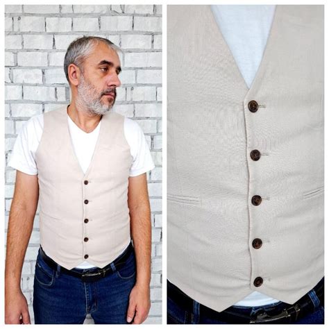 Mens Beige Vest Lmens Linen Vest Suit Vest Mens Vest Groomsman Gift Men ...