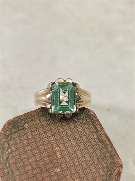 Art Deco 10k Yellow Gold Uranium Glass Ring Vaseline Glass - Etsy