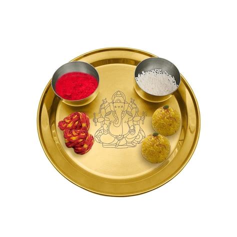 Shri & Sam High Grade Stainless Steel Ganesh Pooja Thali Set Gold PVD ...