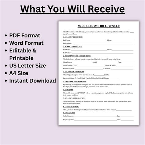 Buy Editable Mobile Home Bill of Sale, Mobile Home Sale Contract ...