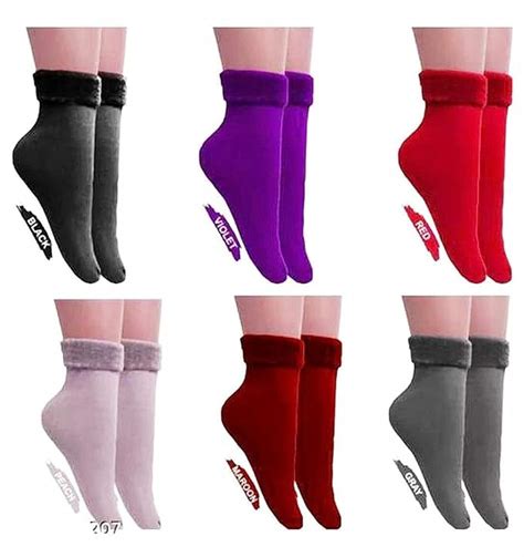 Buy DIGITAL SHOPEE Women 6 Pair Thumb Thermal Socks Winter Velvet Pile ...