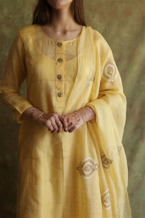 Butter Yellow Zari Kota Ready to Wear Kurta Set – Saman Chikankari ...