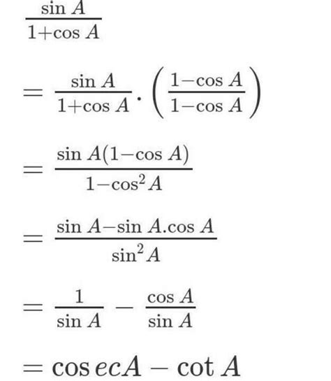 cosecA-cotA= sinA/ 1+cosA - Brainly.in
