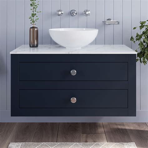 Crosswater Canvass 900mm Wall Mounted Vanity Unit with Carrara Marble ...