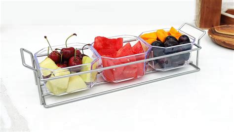 appeasy Chips and dip Plastic Serving 3 Bowl with Metal Gold Plated ...