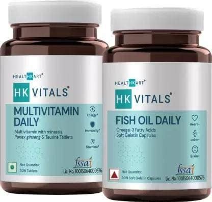 HEALTHKART HK Vitals Multivitamin + Fish Oil (30N tabs+ 30N Softgel ...