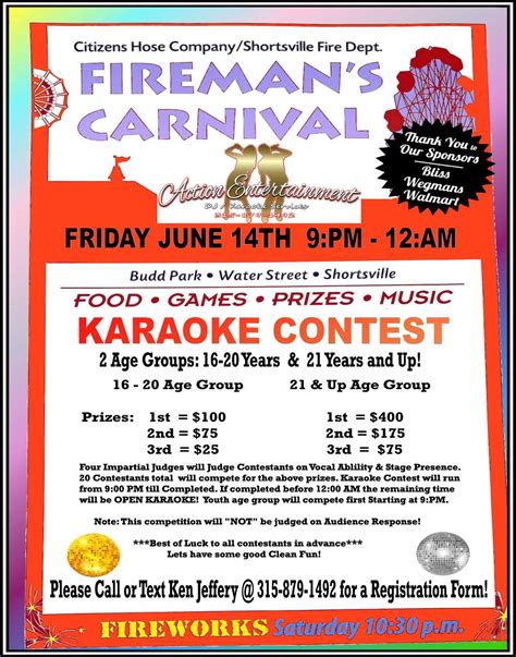 Shortsville Firemans Carnival Annual "KARAOKE CONTEST" 2024, Budd Park ...