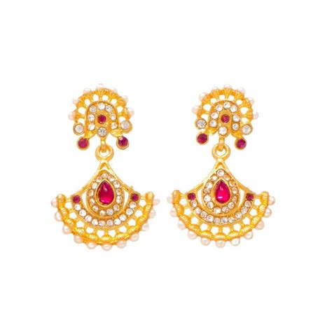American Diamond Studded Gold Plated Necklace with Red Kundan – Meira ...