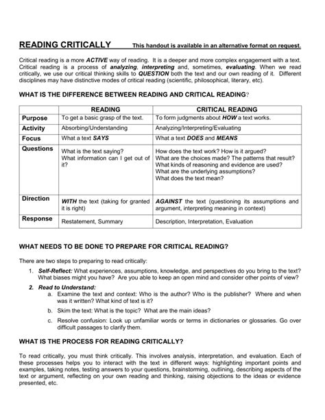 Image result for Critical Reading Definition