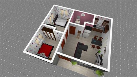 House Design 3D with two bedrooms and Kitchen 45 Square Meter