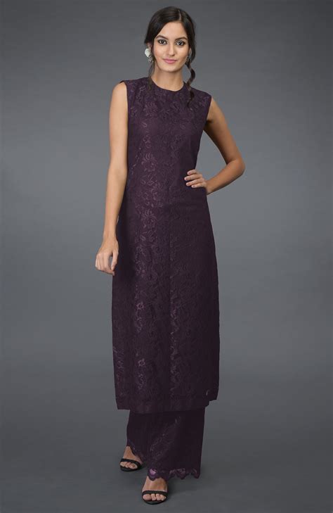 Eclipse Blue Lace Tunic Kurta with Wide Leg Pants – Talking Threads