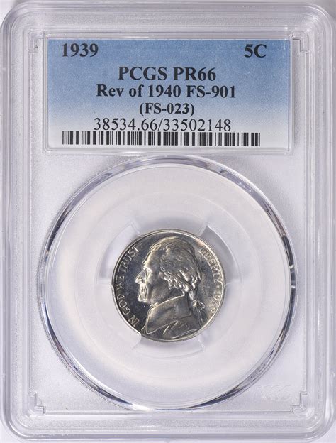 1939 Jefferson Nickel Reverse of 1940 FS-901 (FS-023) PCGS Proof-66 ...